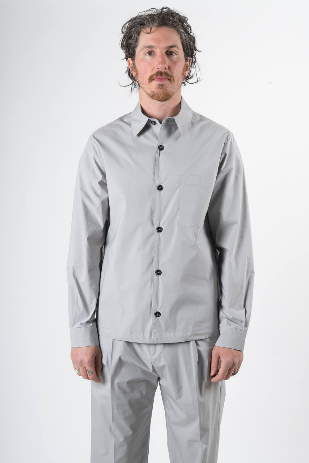 Leroy Relaxed Fit Front Pocket Long Sleeve Shirt Grey