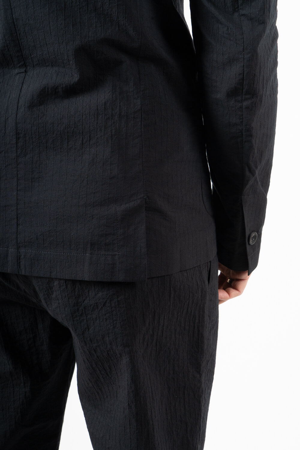 Lightweight Cotton Fine Striped Front Pocket Blazer Black