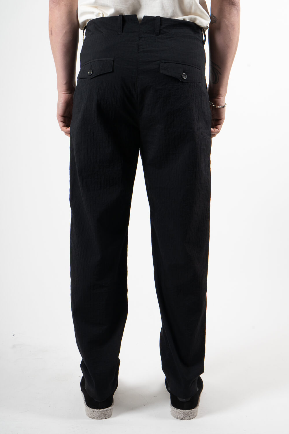 Lightweight Cotton Fine Striped Trousers Black