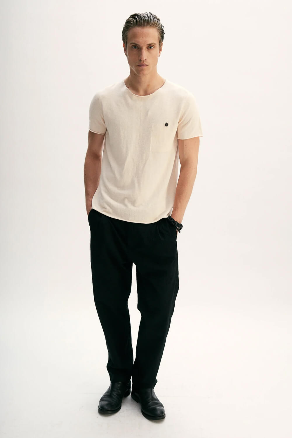 Lightweight Cotton Fine Striped Trousers Black