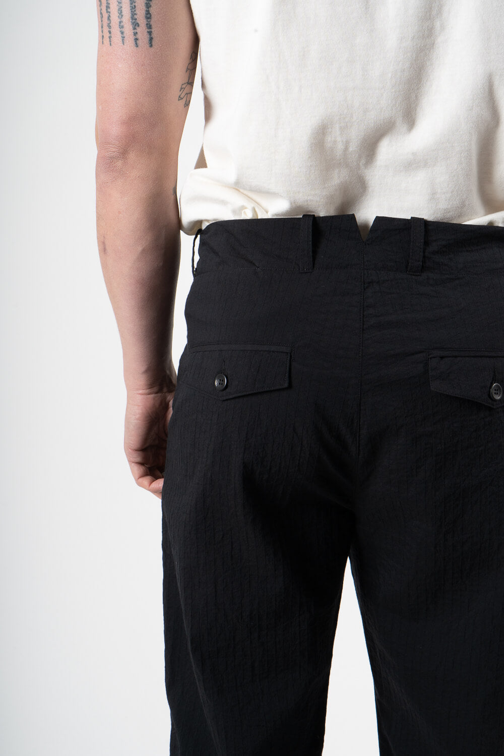Lightweight Cotton Fine Striped Trousers Black