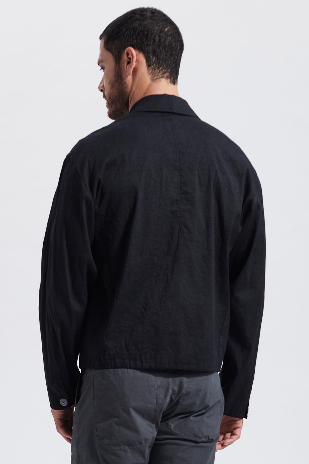 Linen/Cotton Blend Front Pocket Jacket Black
