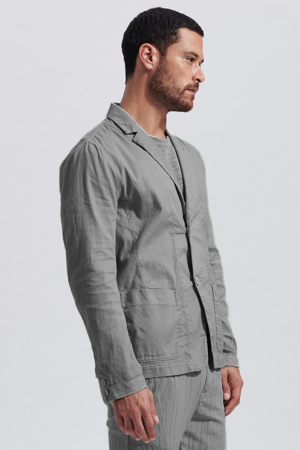 Linen/Cotton Button-Up Blazer Grey