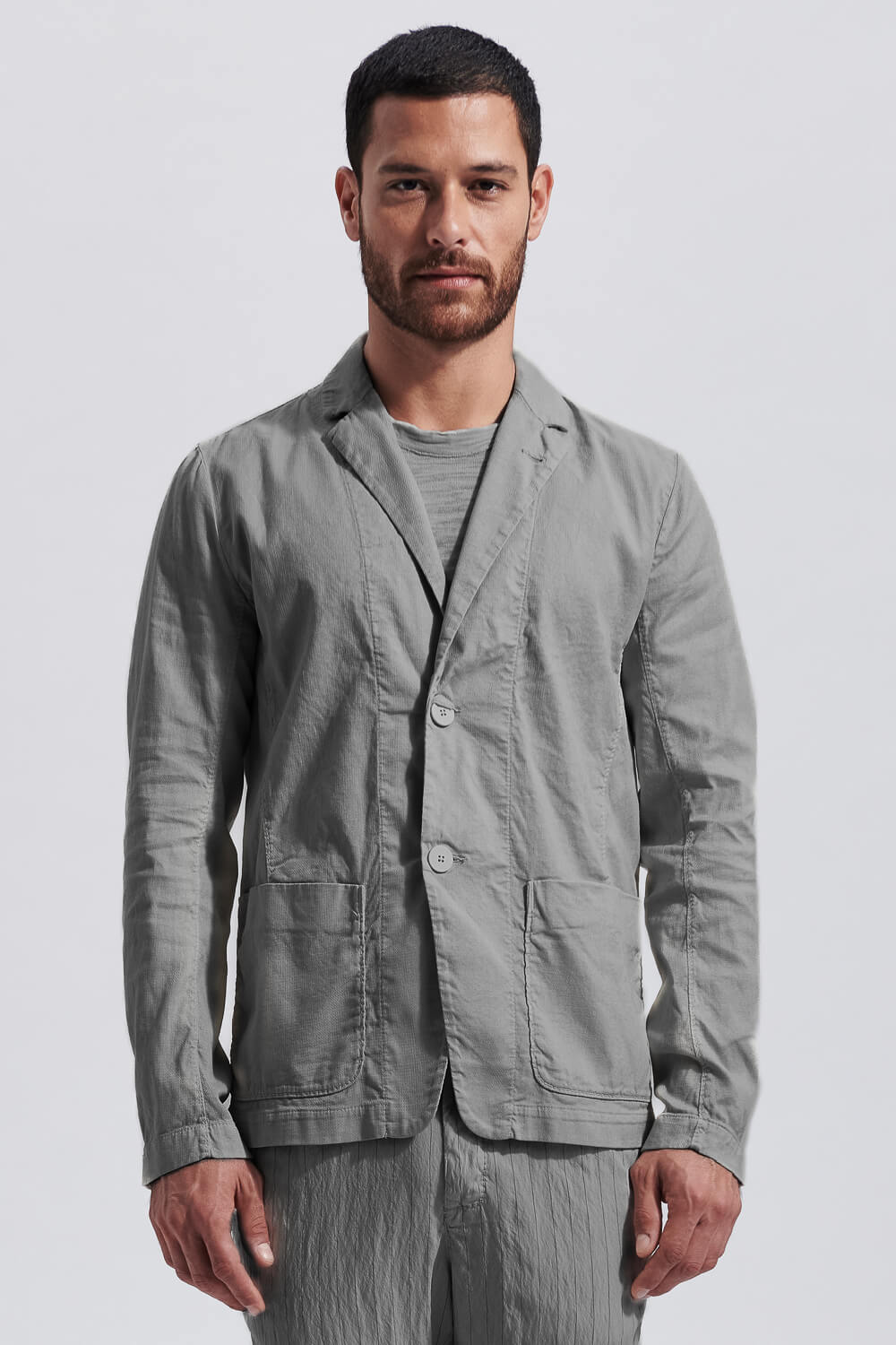 Linen/Cotton Button-Up Blazer Grey