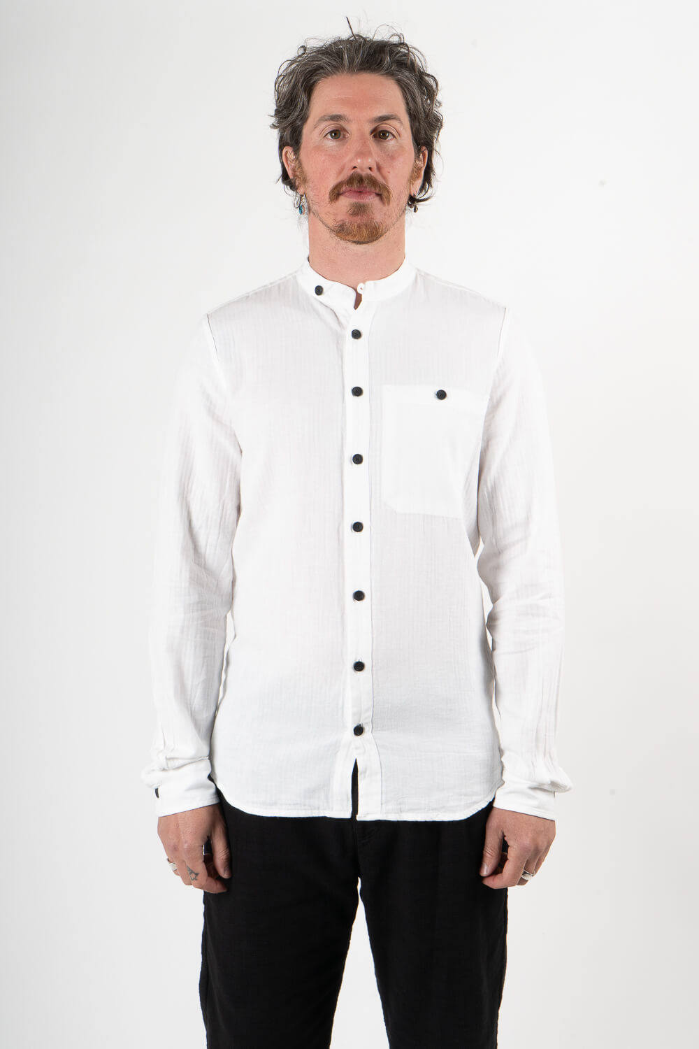 Linen/Cotton Front Button Detail Shirt White