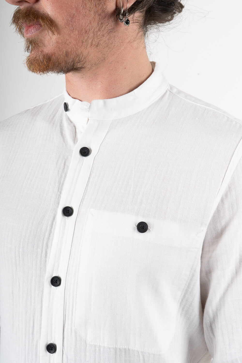 Linen/Cotton Front Button Detail Shirt White