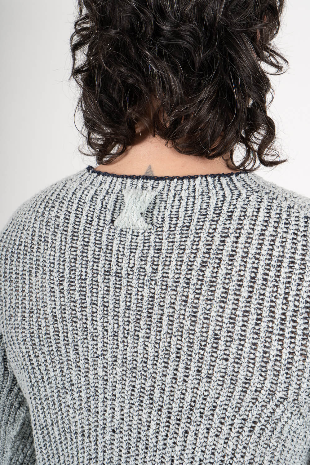 Linen/Cotton Knit Sweater Mint/Navy