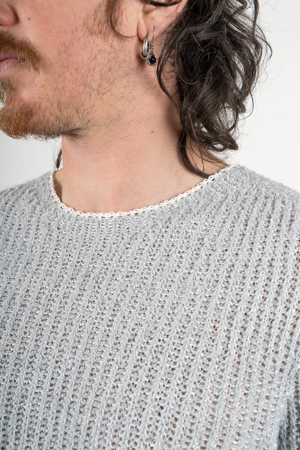 Linen/Cotton Knit Sweater Mint/White