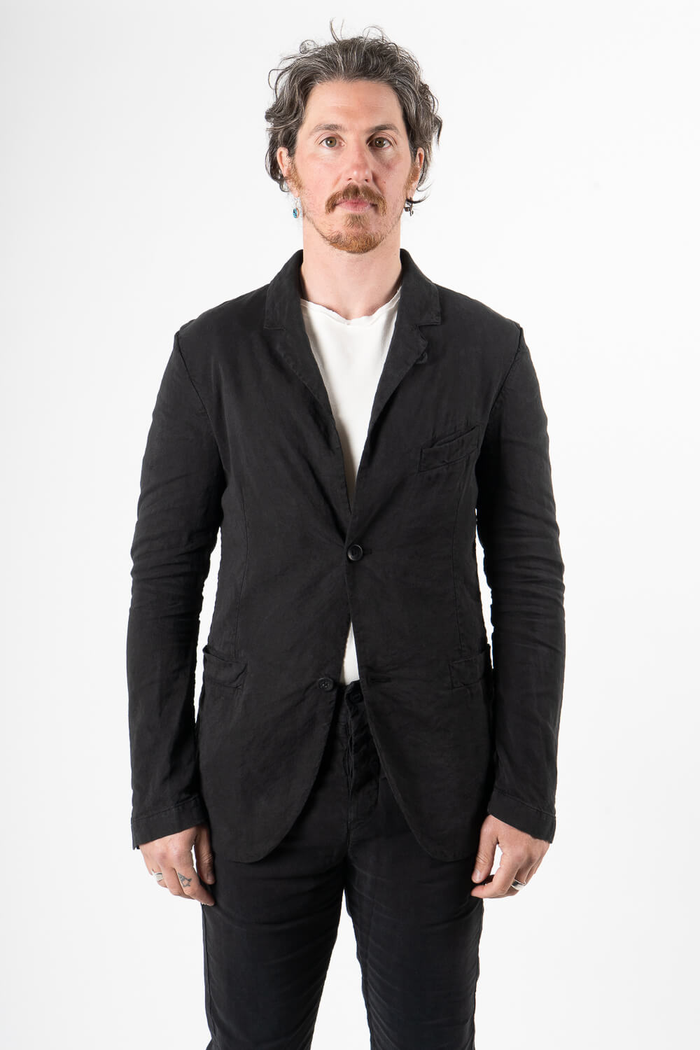 Linen/Silk Front Pocket Blazer Black