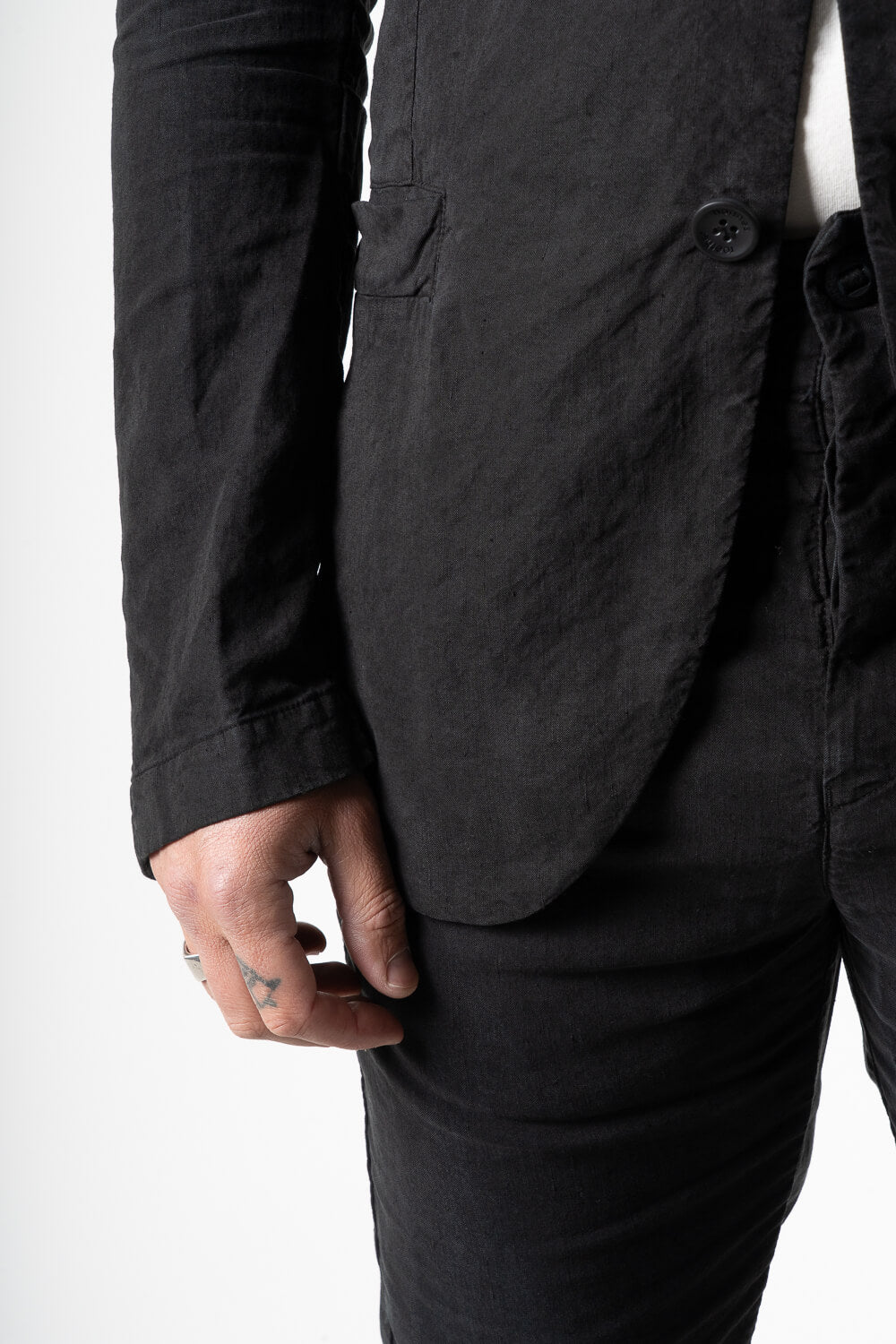 Linen/Silk Front Pocket Blazer Black