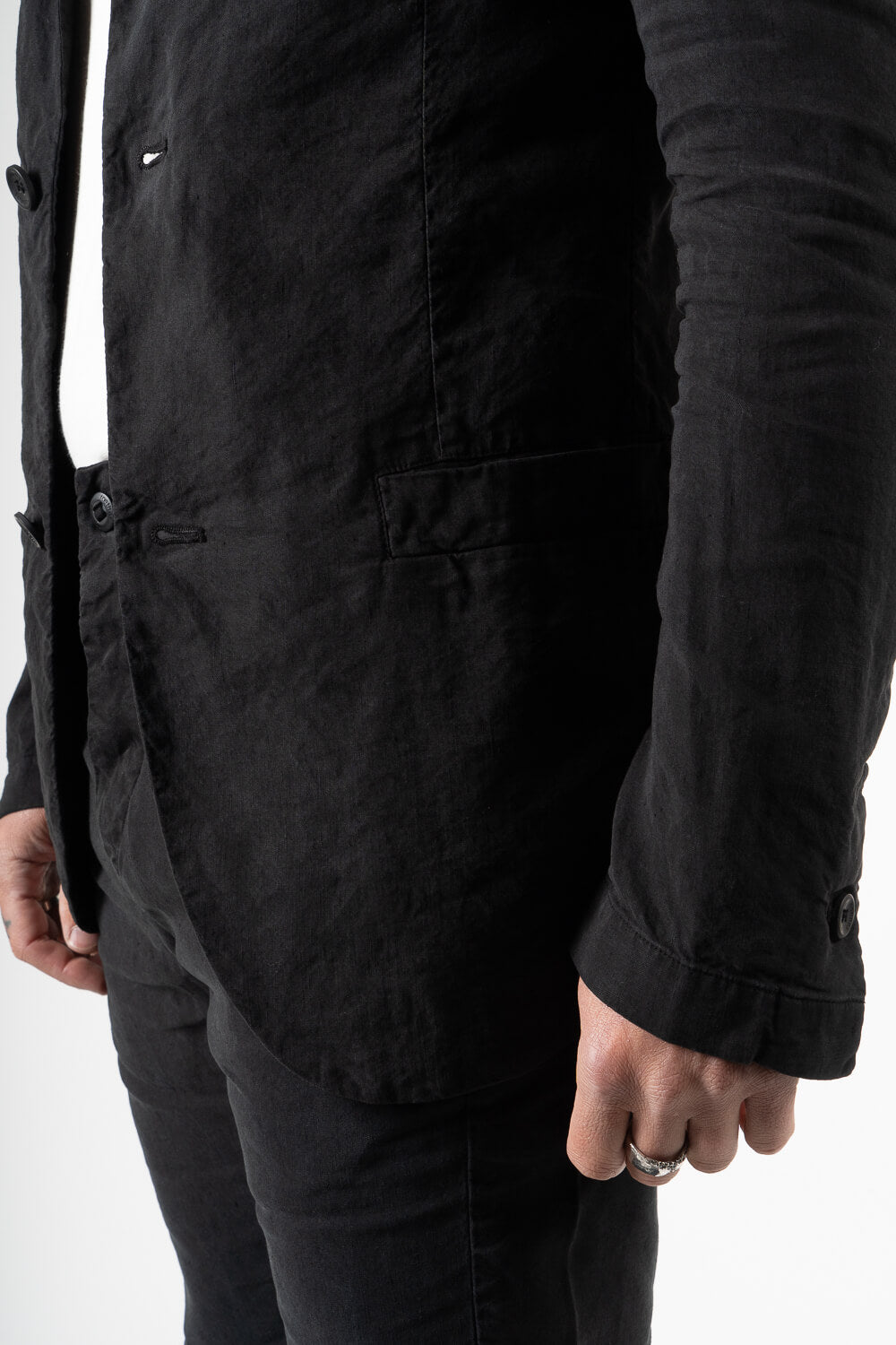 Linen/Silk Front Pocket Blazer Black