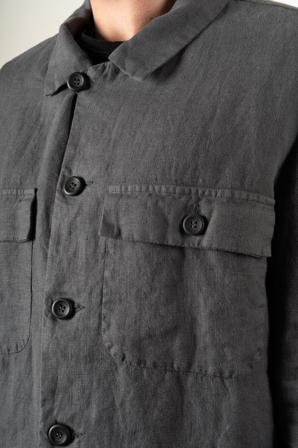 Linen Front Pocket Overshirt Dark Grey