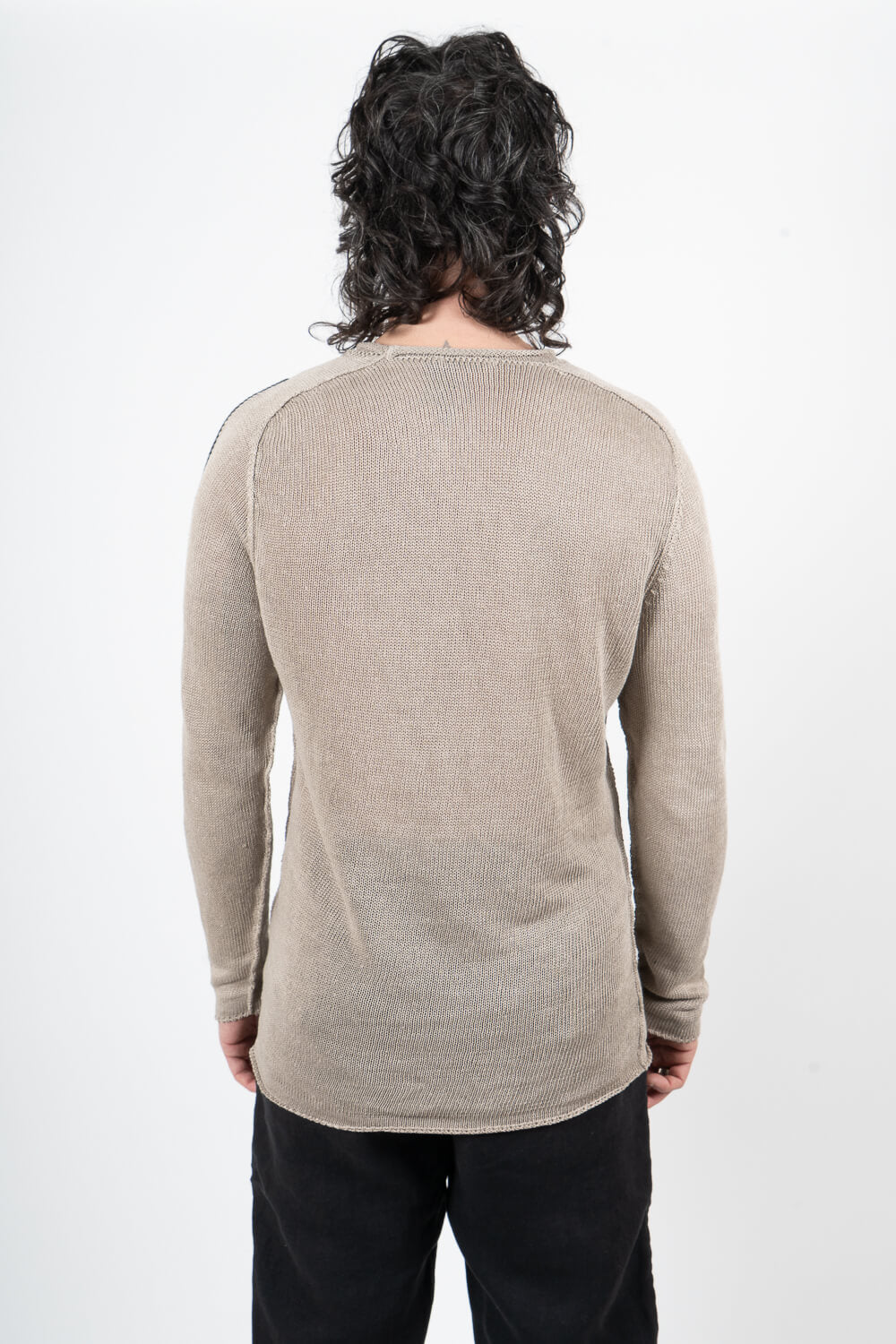 Long Sleeved Linen Textured Sweater Stone