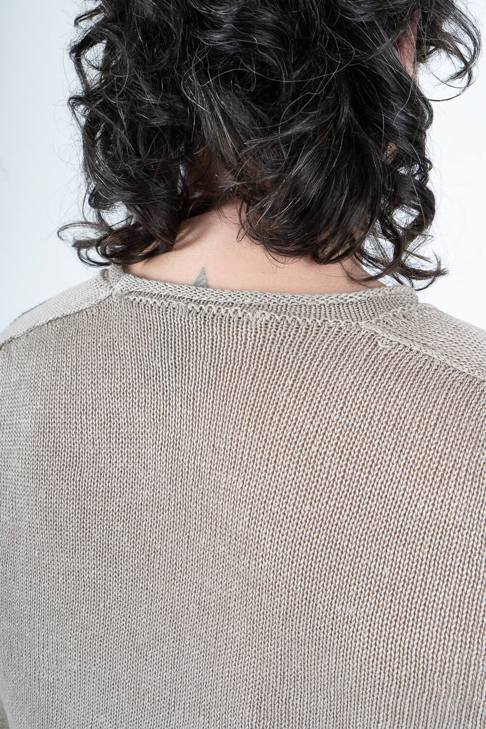 Long Sleeved Linen Textured Sweater Stone