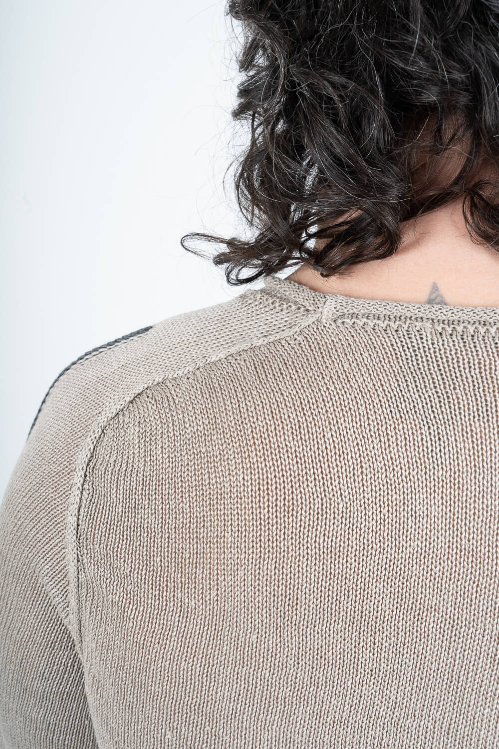 Long Sleeved Linen Textured Sweater Stone