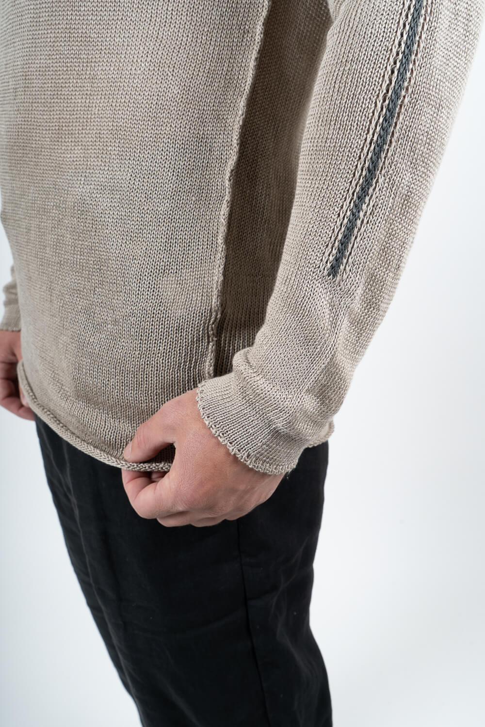 Long Sleeved Linen Textured Sweater Stone