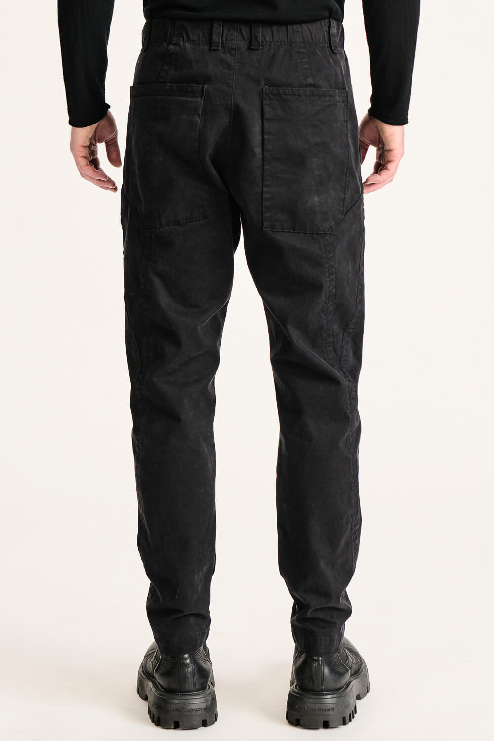 Loose-Fit Drawstring Italian Stretch Cotton Trousers Black