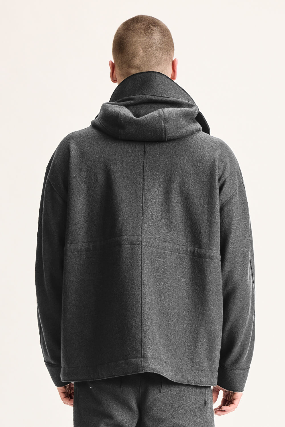 Loose-Fit Virgin Wool Safari Hooded Jacket Charcoal