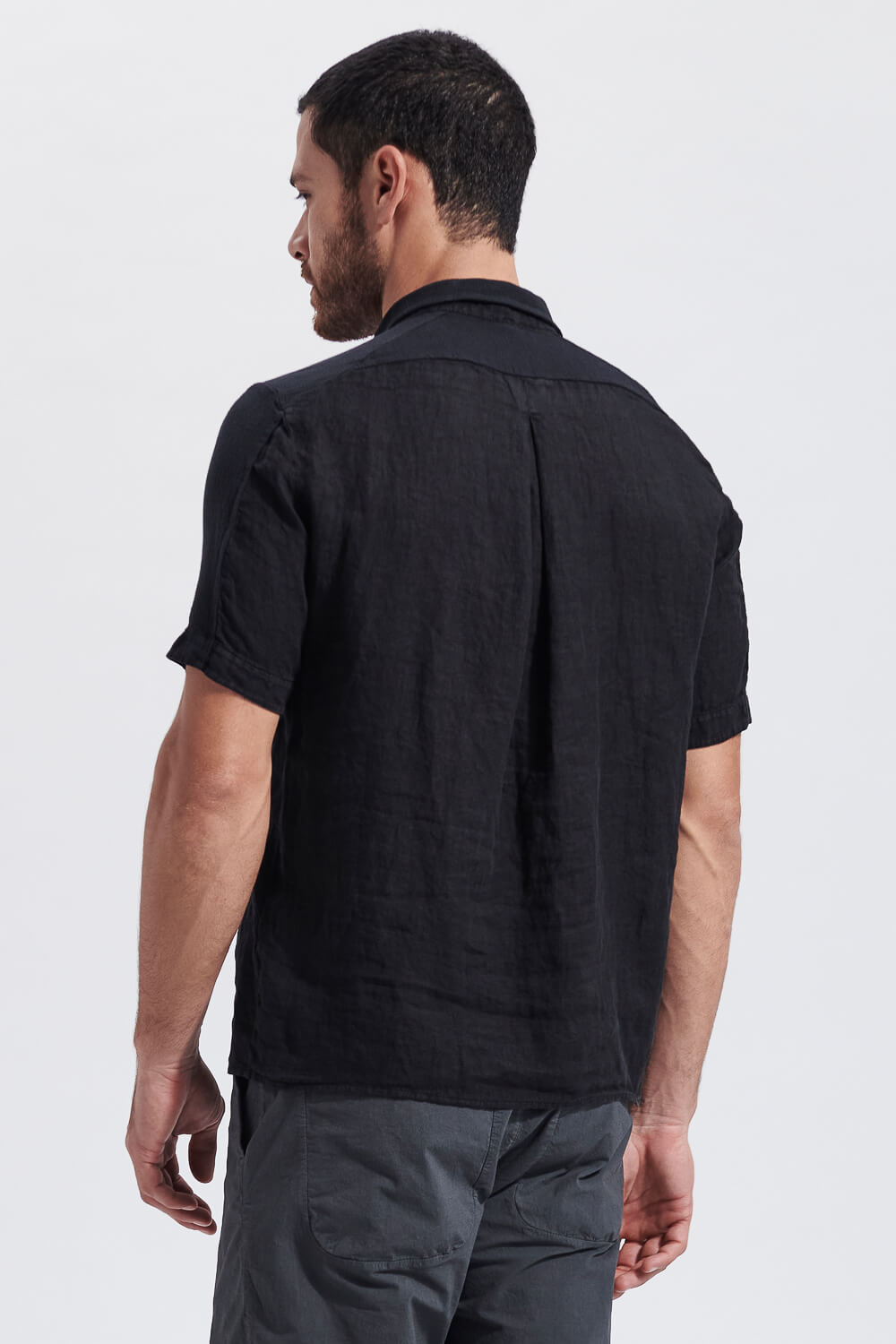Loose Fit Linen S/S Shirt W/ Cotton Inserts Black