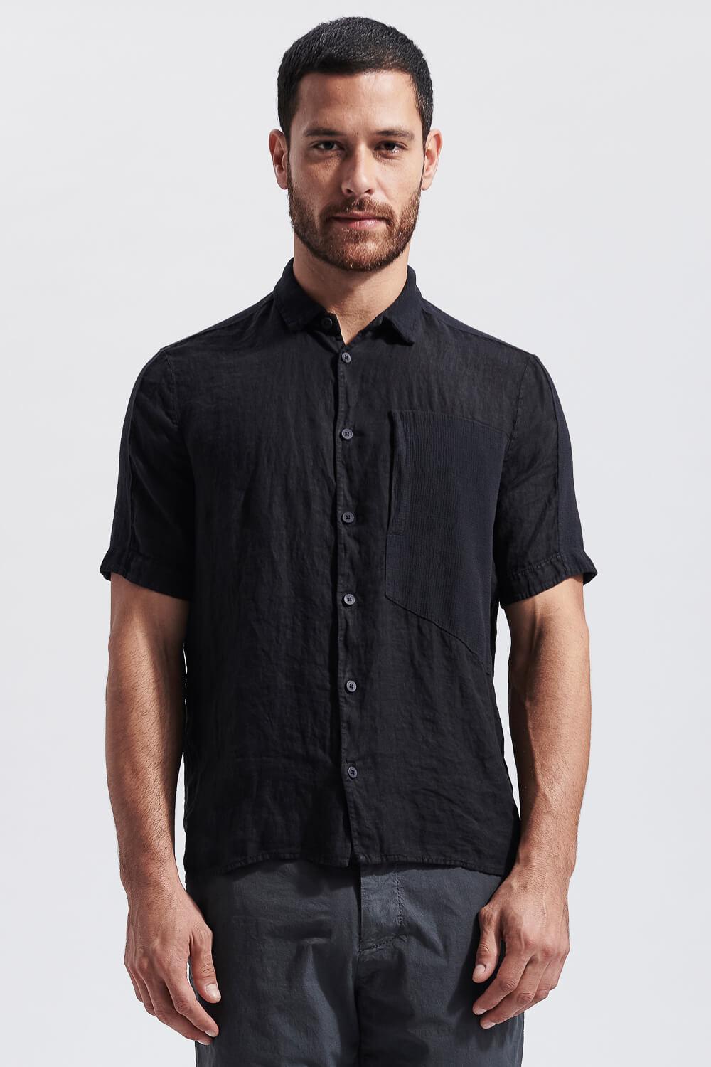 Loose Fit Linen S/S Shirt W/ Cotton Inserts Black