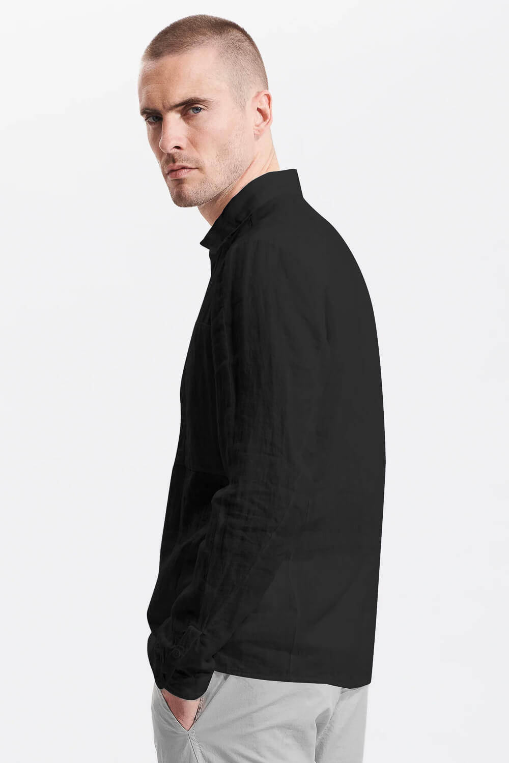 Loose Fit Linen Shirt W/ Cotton Inserts Black