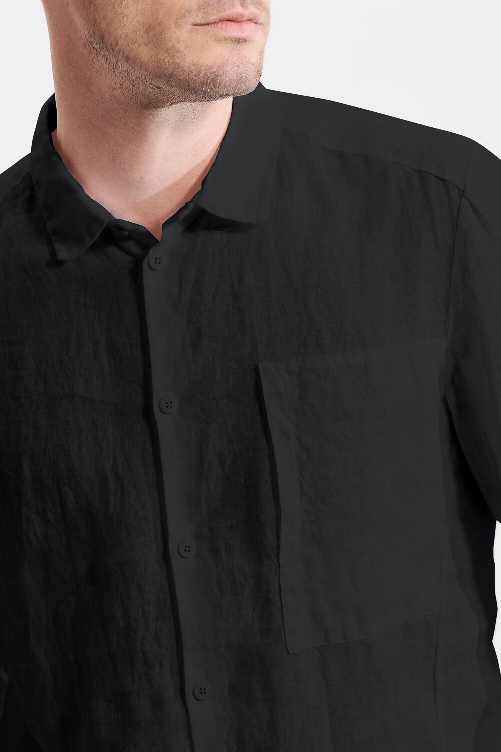 Loose Fit Linen Shirt W/ Cotton Inserts Black