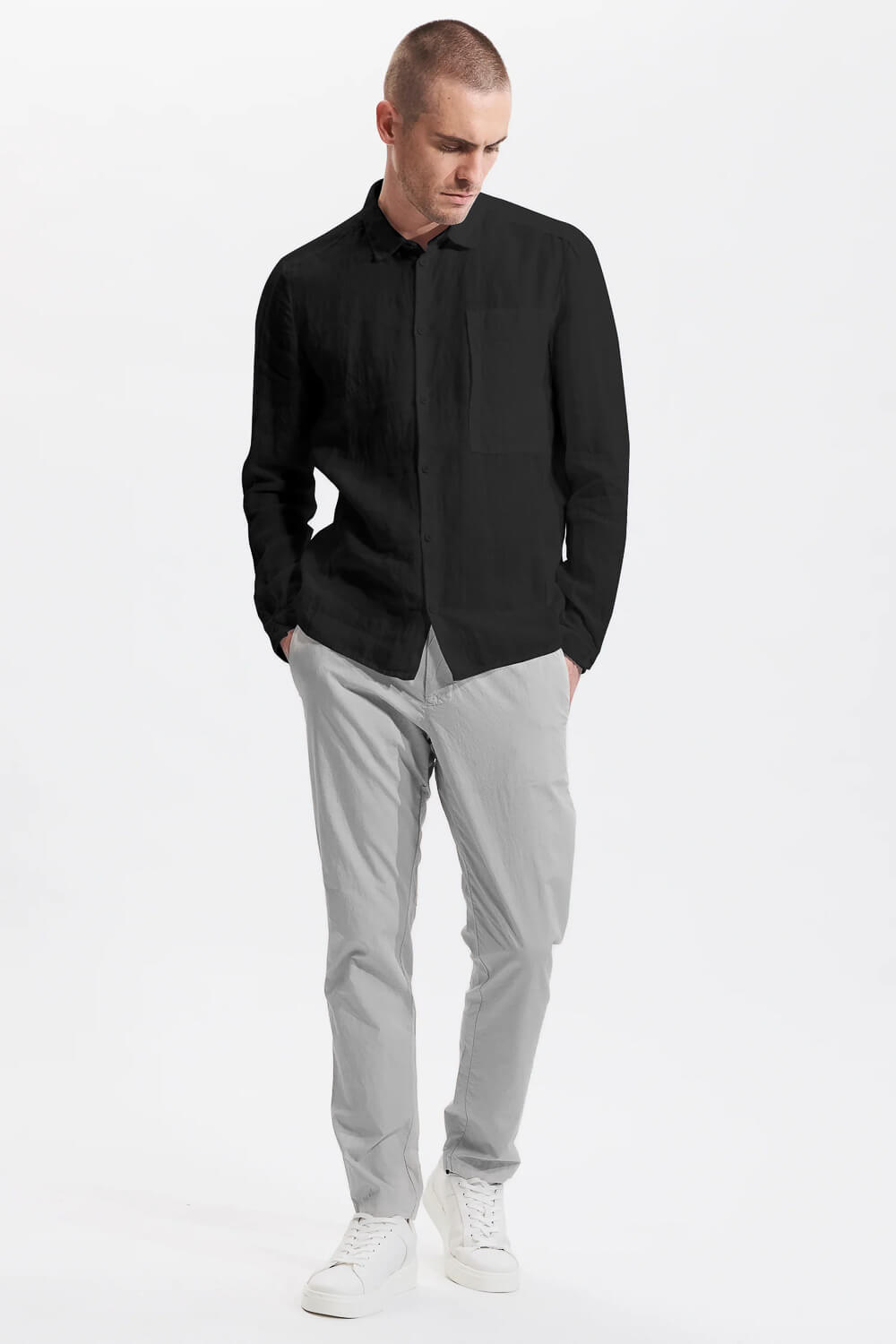 Loose Fit Linen Shirt W/ Cotton Inserts Black