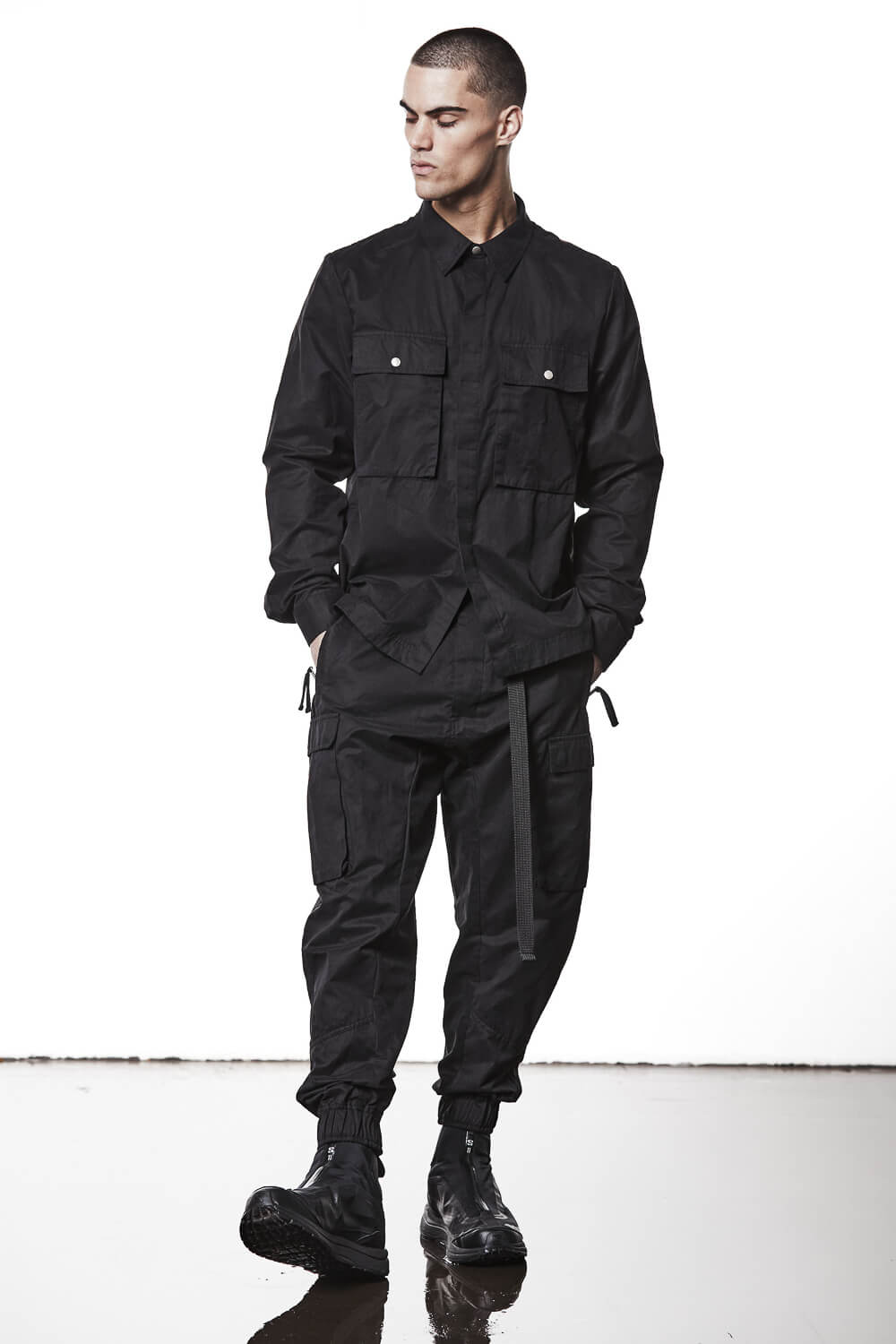 M H 175 Flap Chest Pockets Cotton Shirt Black