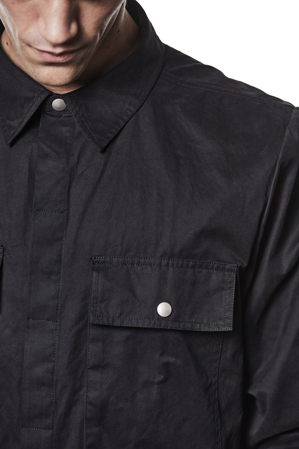 M H 175 Flap Chest Pockets Cotton Shirt Black