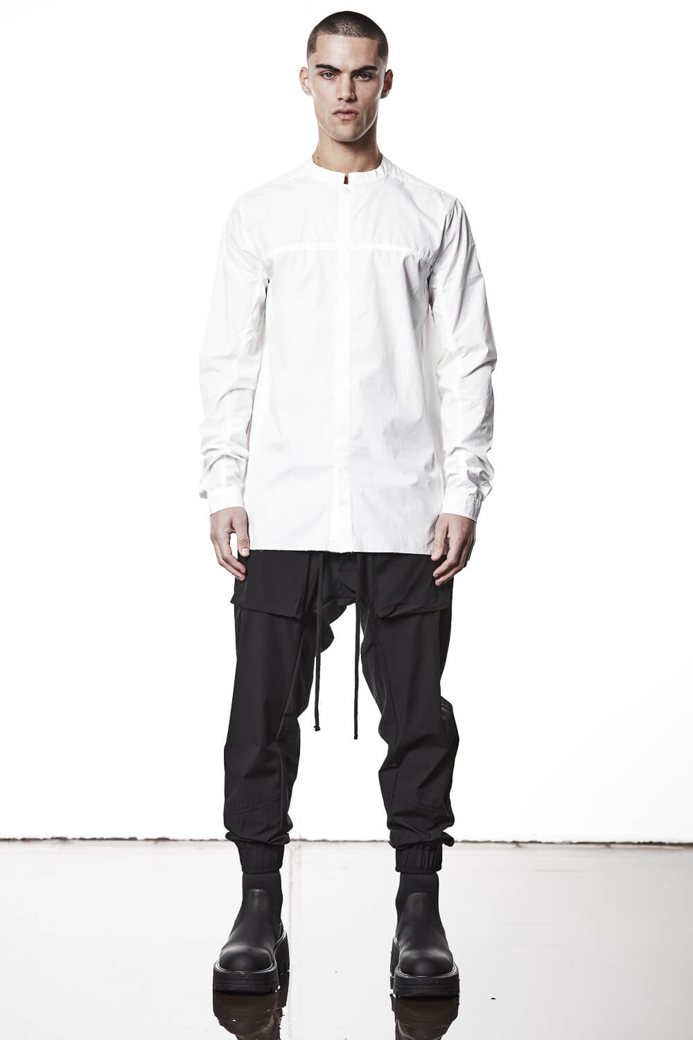 M H 177 Stand Up Collar Cotton Shirt White