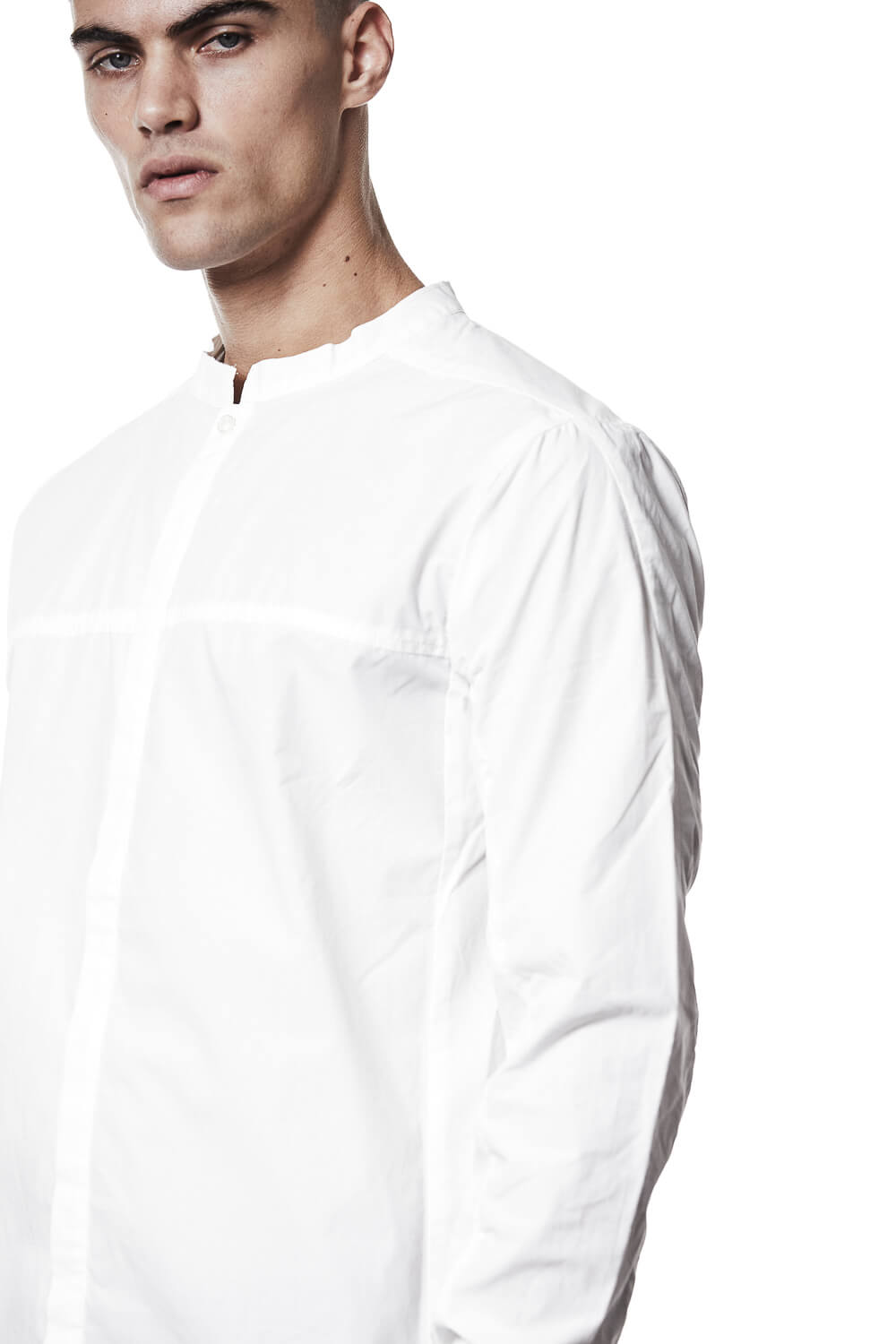 M H 177 Stand Up Collar Cotton Shirt White