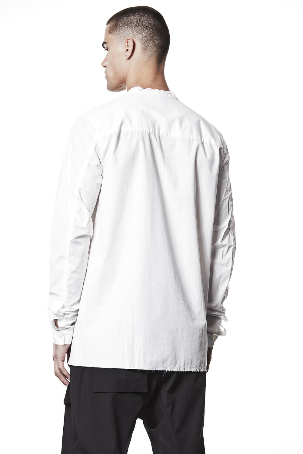 M H 177 Stand Up Collar Cotton Shirt White