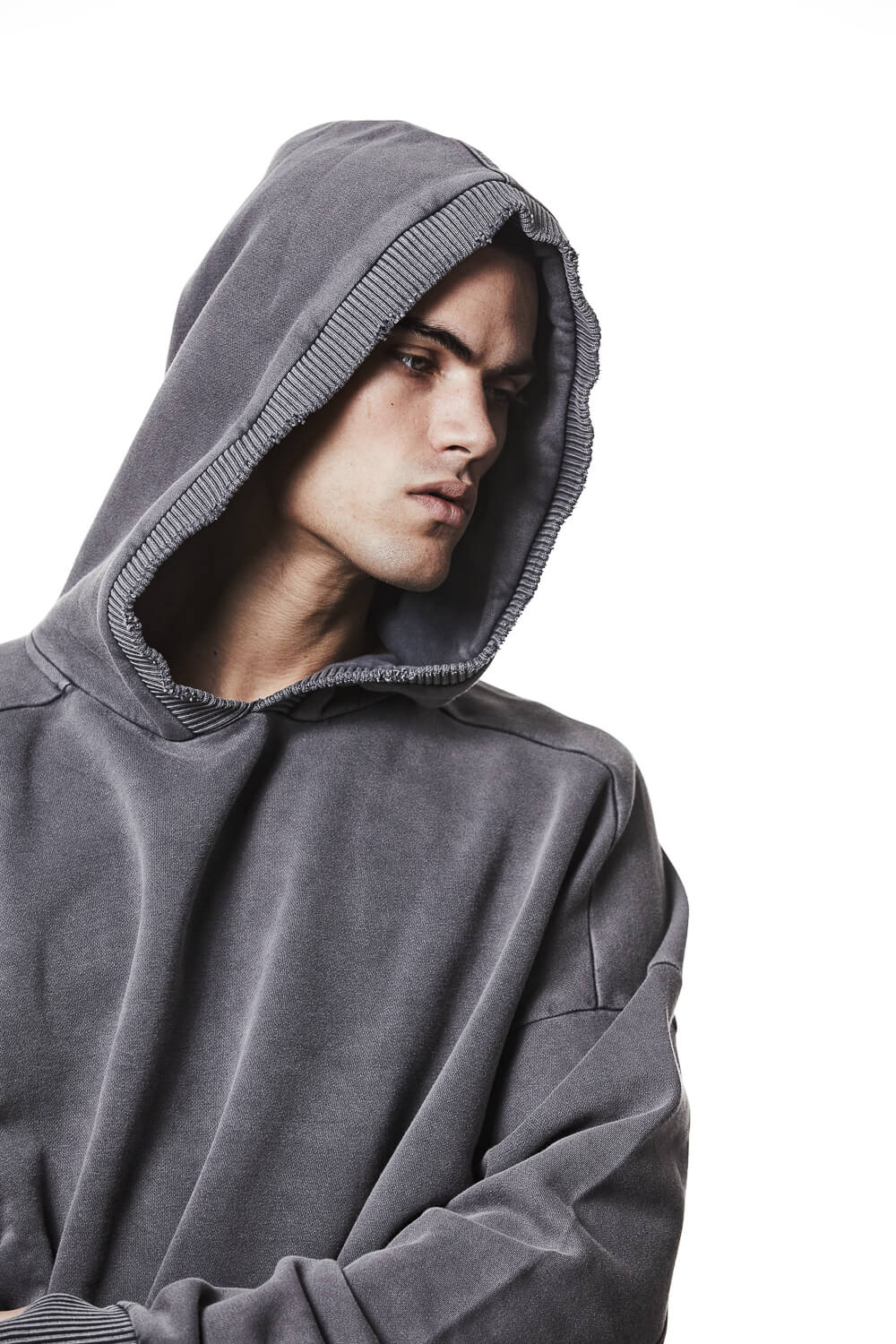 M S 186 Oversized Cropped Hoodie Grey