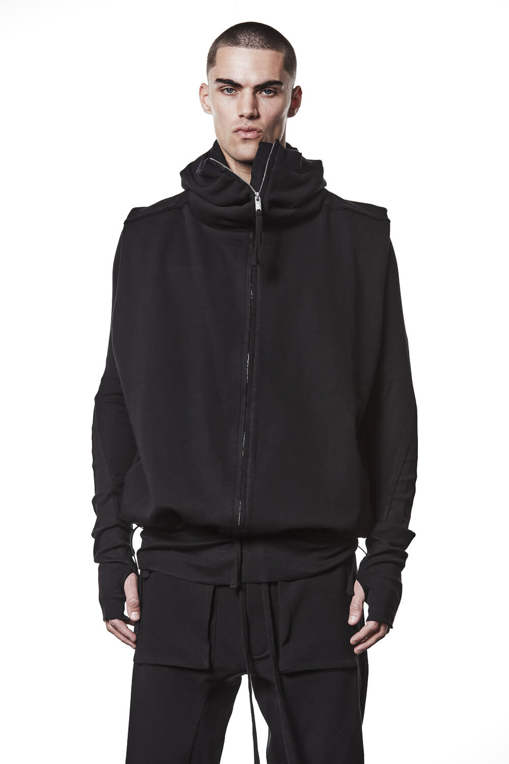 M SJ 684 Zip-Up Hooded Sleeveless Jacket Black