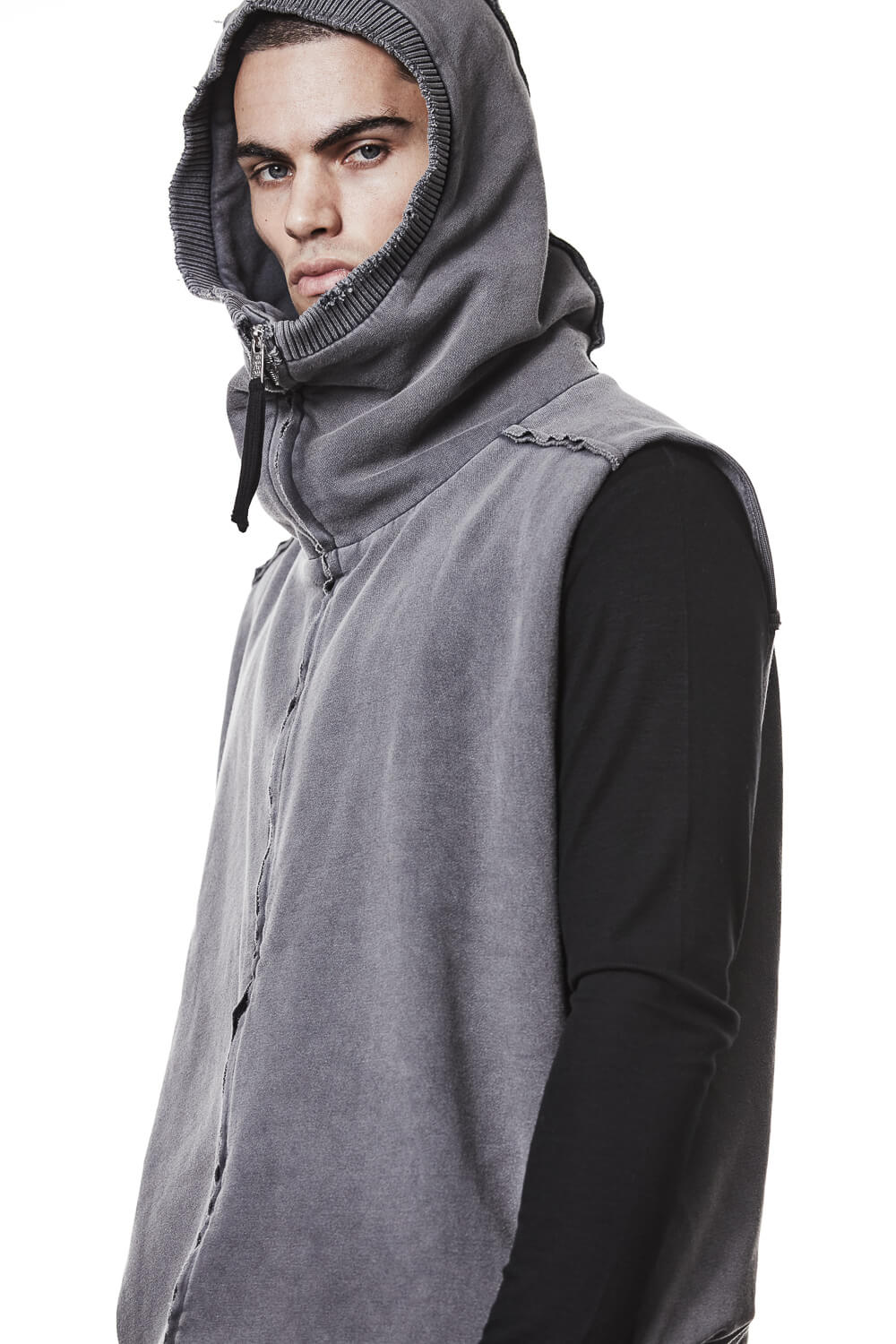M SJ 684 Zip-Up Sleeveless Hooded Jacket Grey