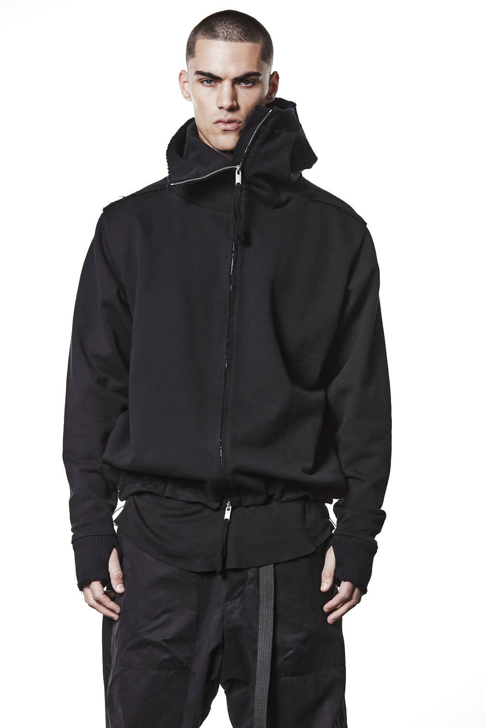 M SJ 690 High Neck 2-Way Zip Closure Jacket Black