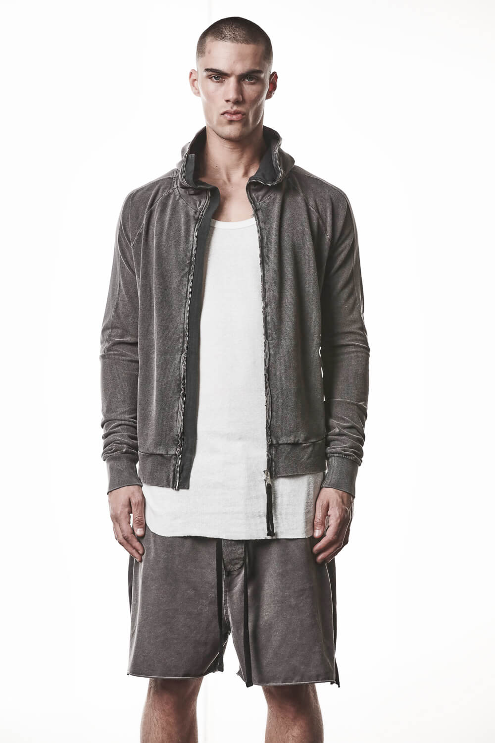 M SJ 694 High Neck Hooded Jacket Dark Grey