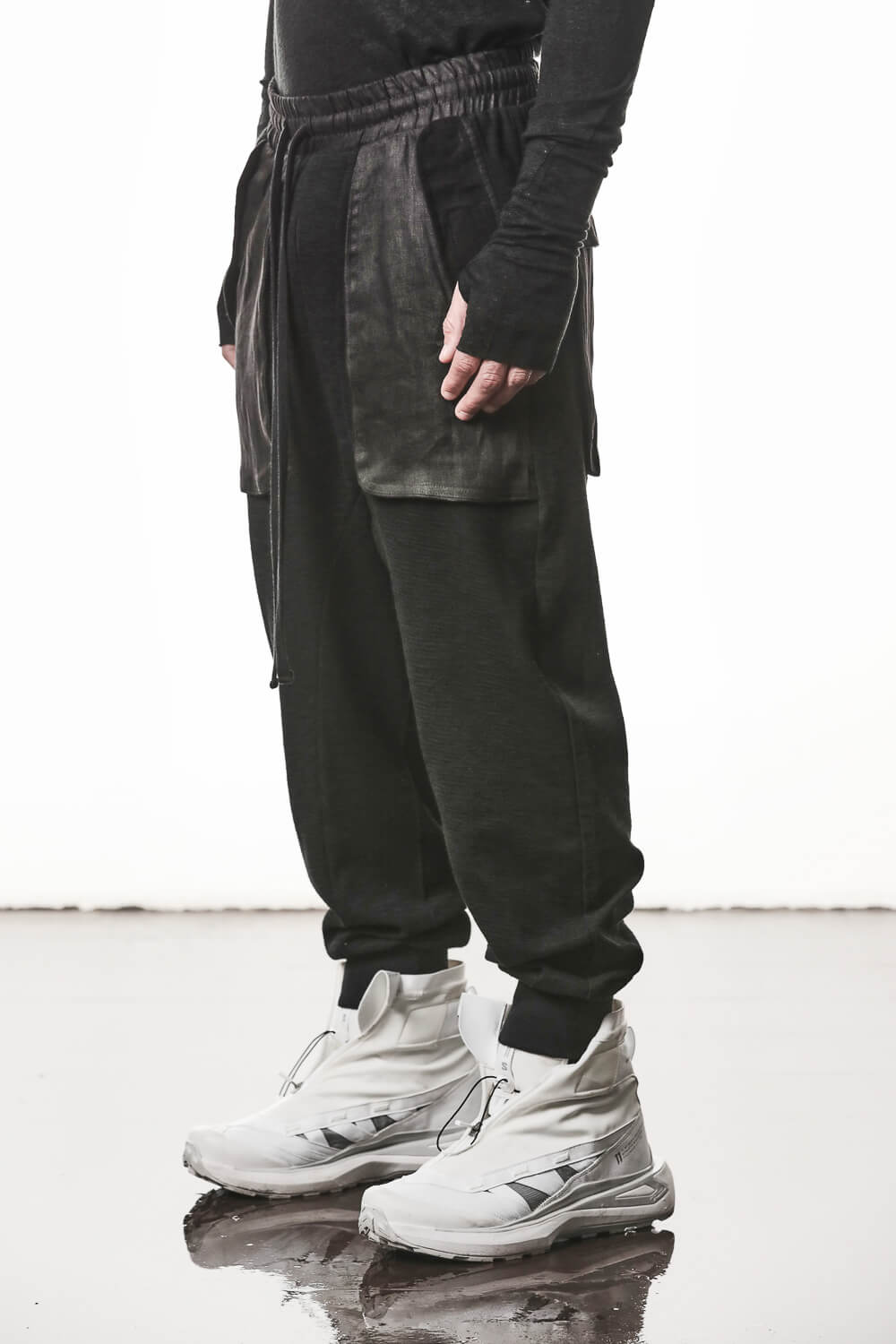 M ST 523 Cotton/Linen Trousers Black