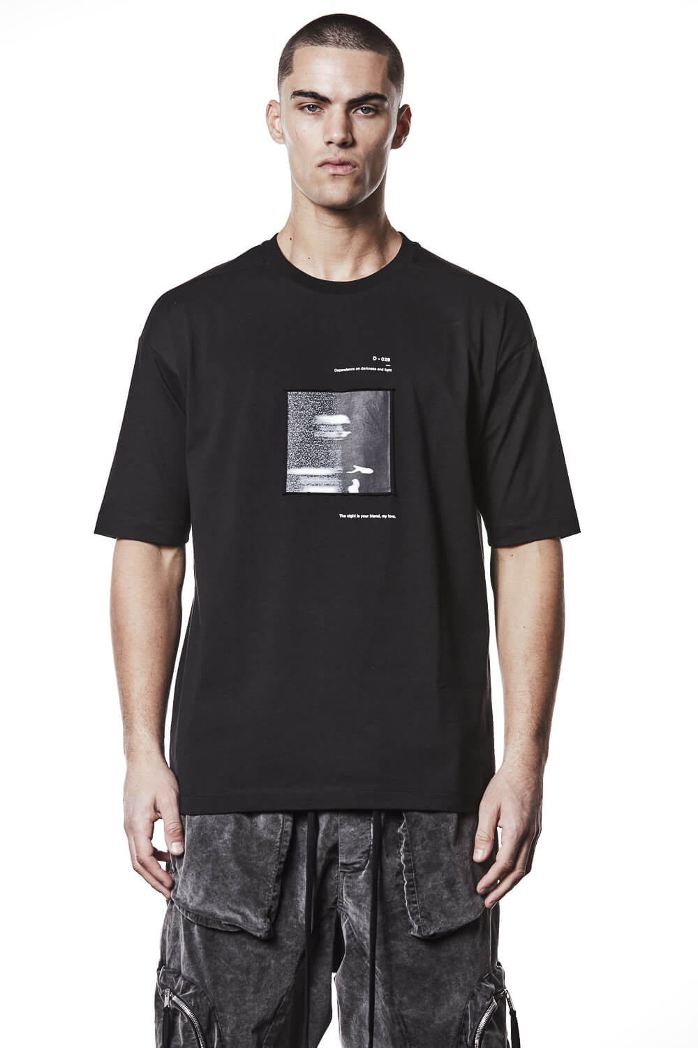 M TS 876 Front Patched Print T-Shirt Black