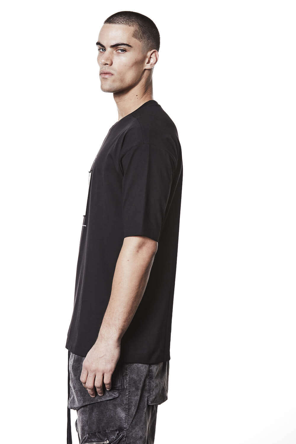 M TS 876 Front Patched Print T-Shirt Black