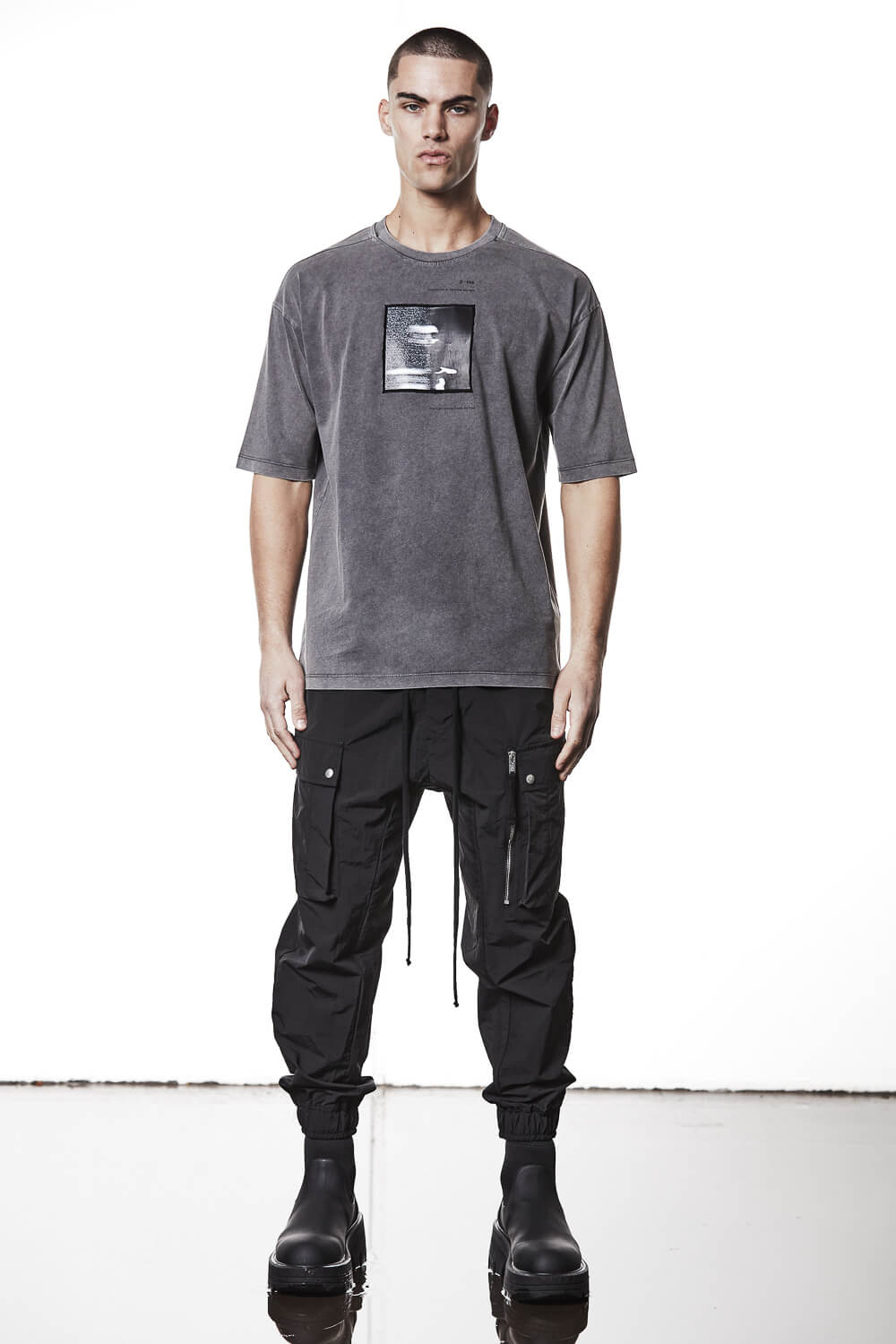 M TS 876 Front Patched Print T-Shirt Grey