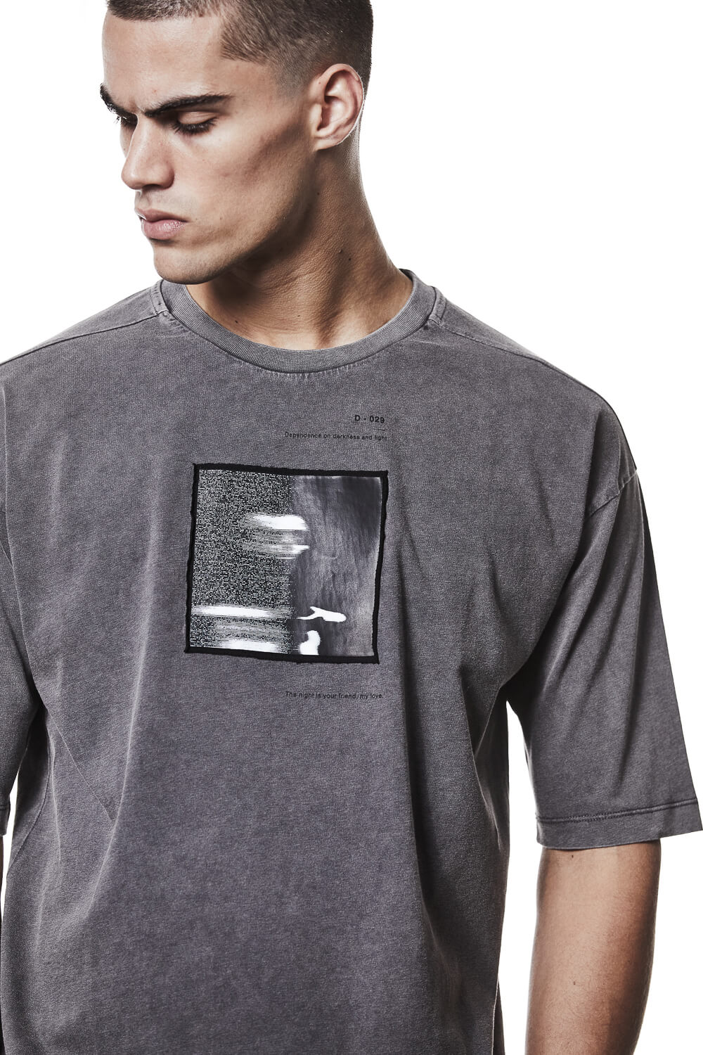 M TS 876 Front Patched Print T-Shirt Grey