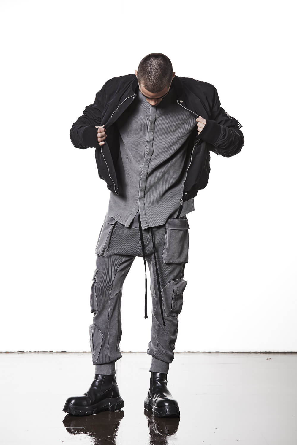 M TS 894 Stand Up Collar Shirt Grey