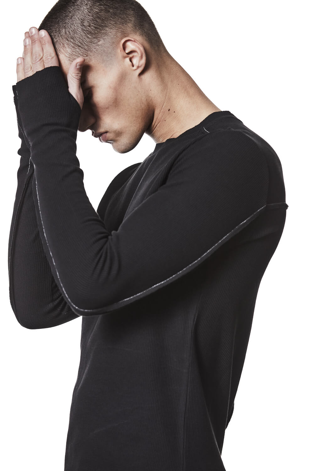 M TS 898 Contrast Stitching Detail L/S T-Shirt Black