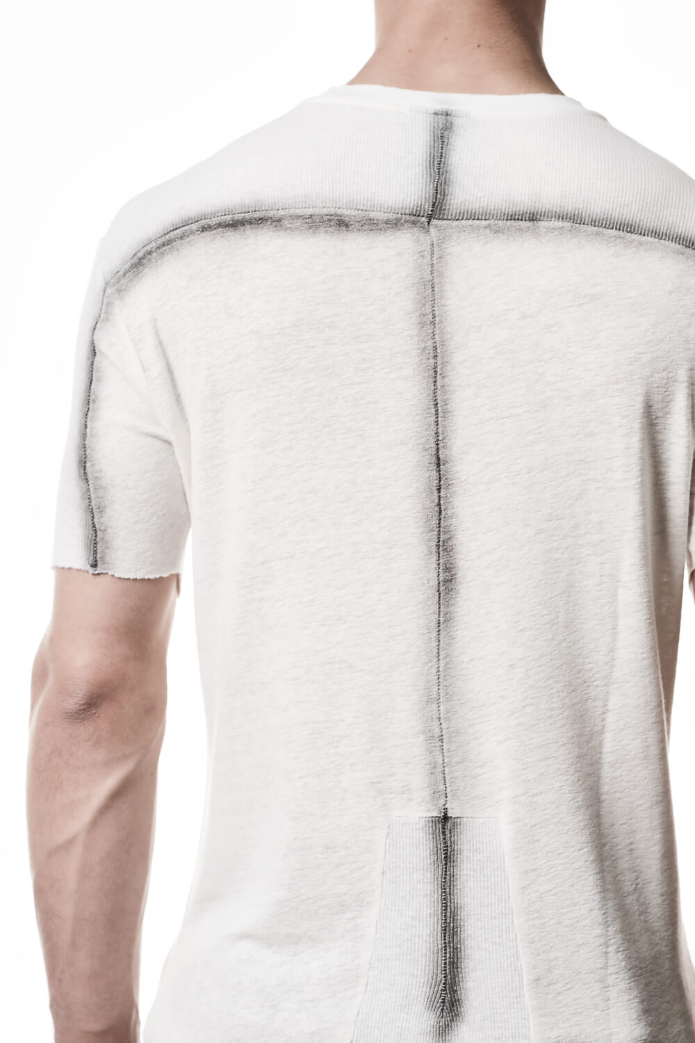 M TS 927 Cotton/Linen Ribbed Detail T-Shirt Off White