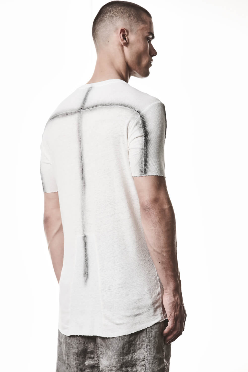 M TS 927 Cotton/Linen Ribbed Detail T-Shirt Off White