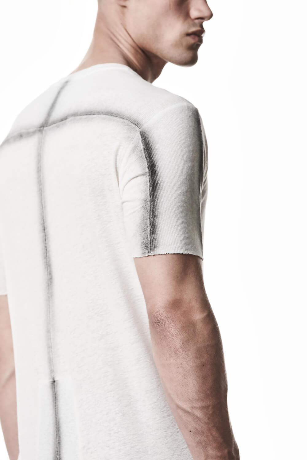 M TS 927 Cotton/Linen Ribbed Detail T-Shirt Off White