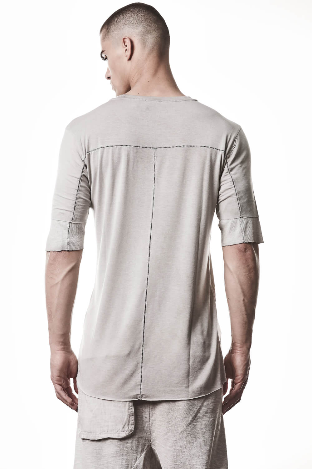 M TS 940 Raw Cut Hem Crew Neck T-Shirt Light Beige