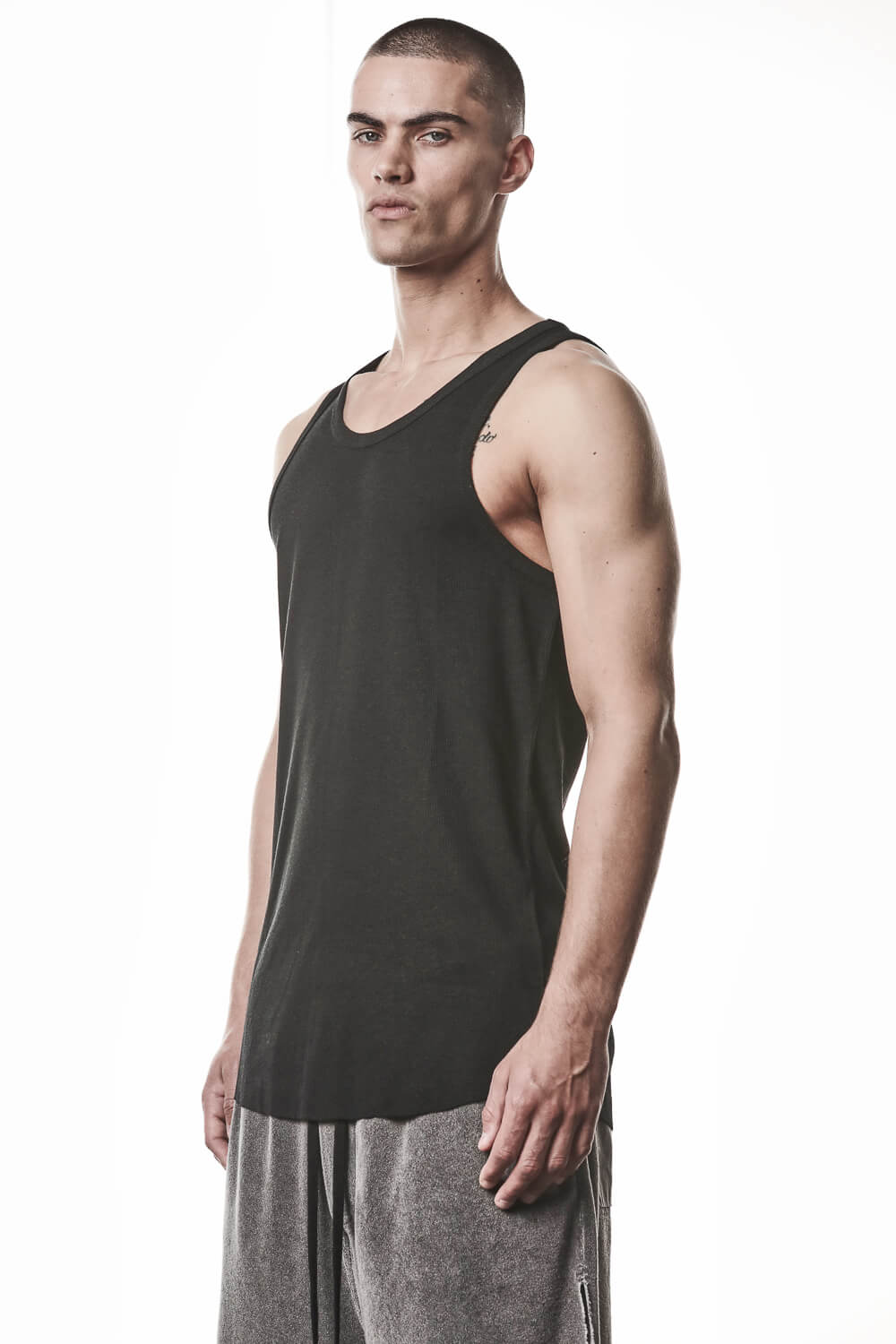 M TS 947 Cotton/Linen Ribbed Tank Top Black
