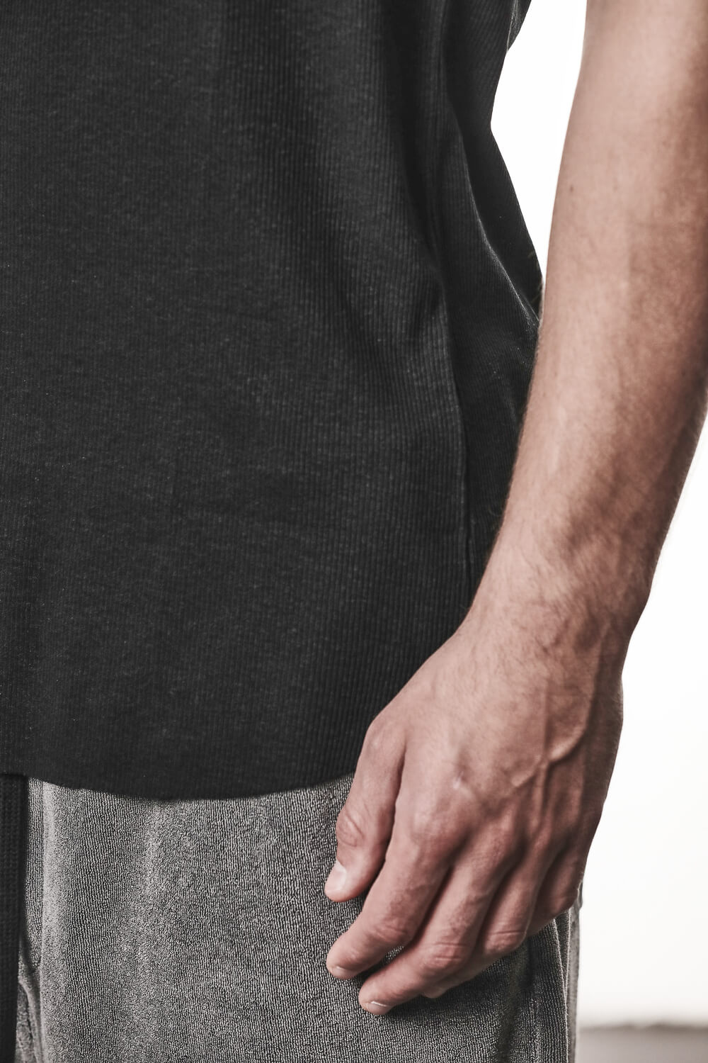 M TS 947 Cotton/Linen Ribbed Tank Top Black